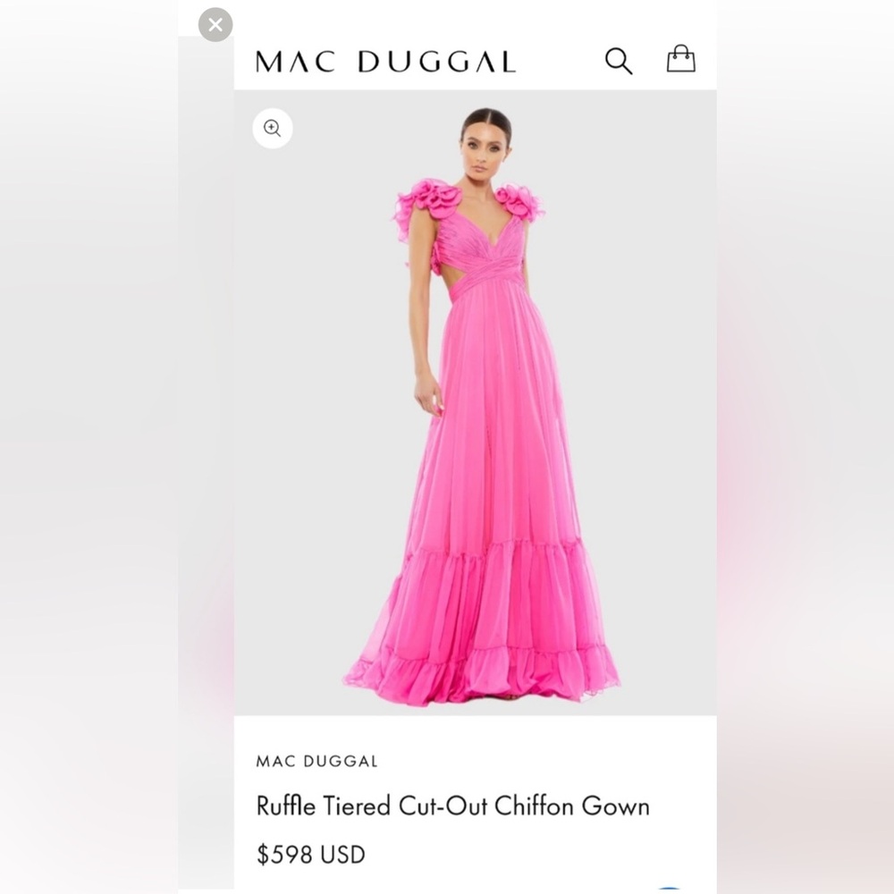 Mac Duggal Vibrant Pink Tiered Chiffon Evening Gown